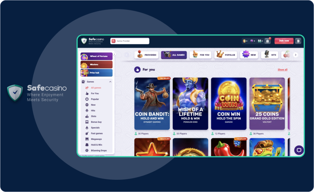 Design e facilidade de utilização do SafeCasino